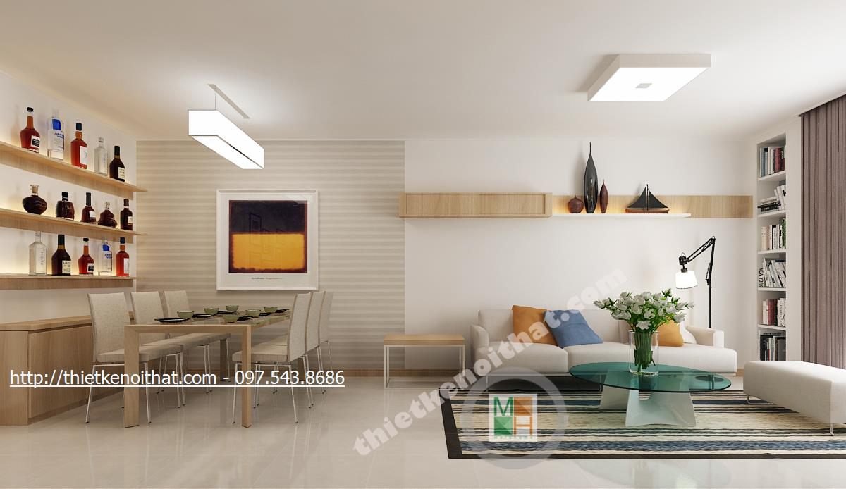 Thiết kế nội thất phòng khách chung cư cao cấp Golden Palace căn hộ mẫu B3 Nam Từ Liêm Hà Nội
